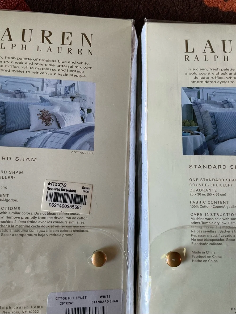 New, Lauren Ralph Lauren Cottage Hill Eyelet White Standard Pillow Shams 2 PCS